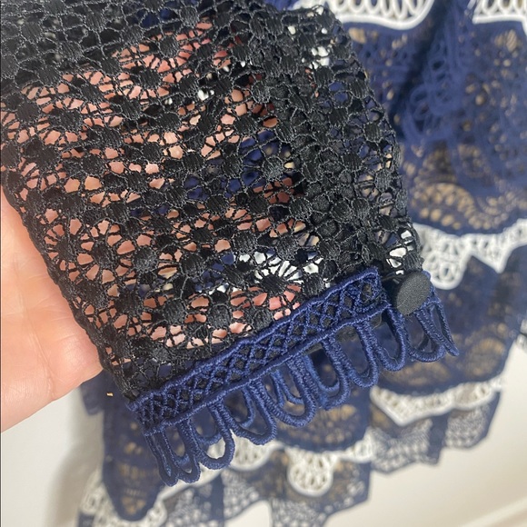 SELF-PORTRAIT Wave Guipure Lace Tiered Ruffled Mini Cocktail Dress - Picture 12 of 16